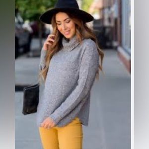 Talbots XL Petite Tight Knit Cowl Neck Gray Sweater